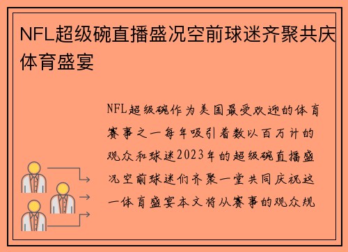 NFL超级碗直播盛况空前球迷齐聚共庆体育盛宴