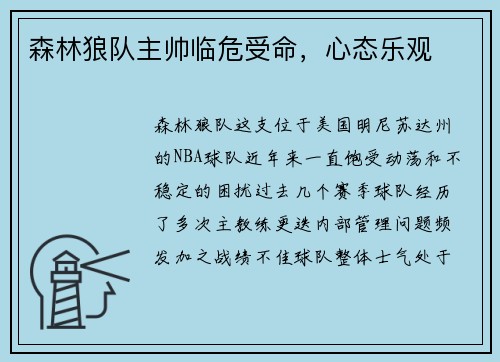 森林狼队主帅临危受命，心态乐观